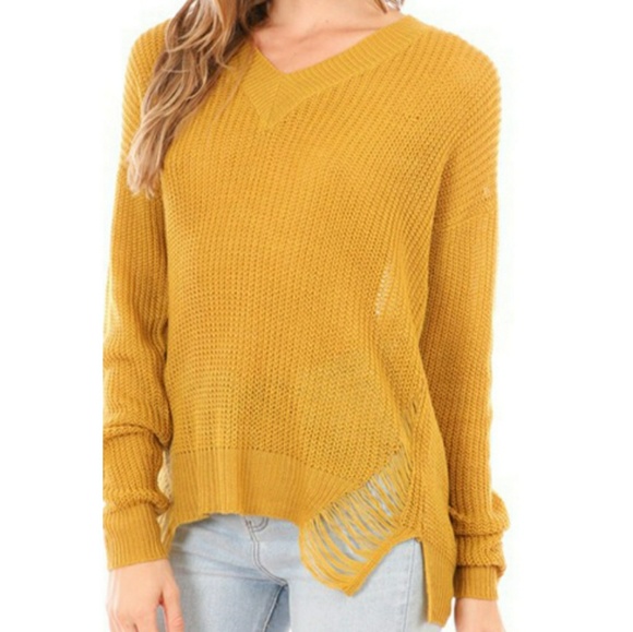 🏷️LAST ONE🏷️🌿MUSTARD RIPPED SWEATER🌿 - Picture 2 of 8